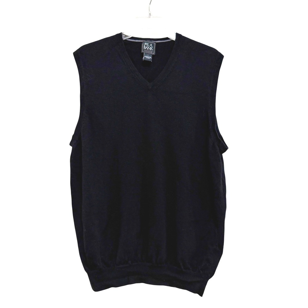 Jos A Bank Traveler Mens Large Black 100% Merino Wool V-Neck Sweater Vest